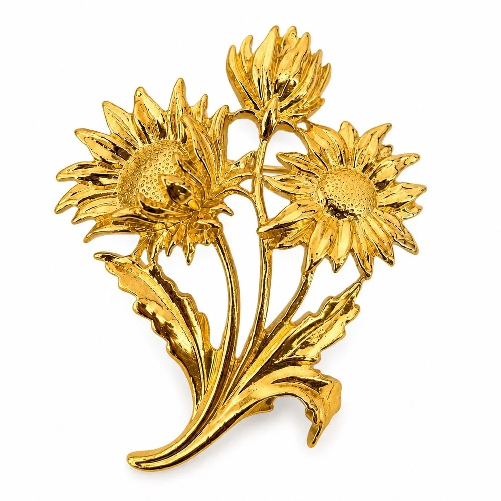 Vintage Avon Gold Tone Floral Brooch Pin Daisies Sunflowers Summer Boho Bohemian - Picture 1 of 6